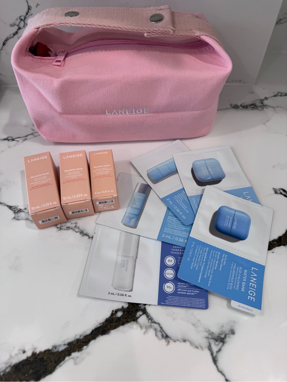 LANEIGE Pink Cosmetic Pouch with Skincare Samples